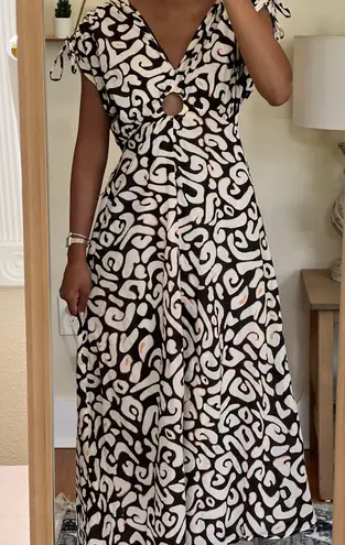 Brown And White Print Maxi Dress Size XS