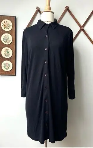 Natori Black Button Down Casual Long Sleeve Dress Medium