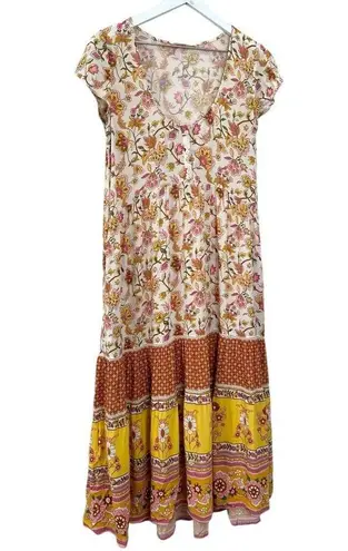 Spell & The Gypsy Portobello Road Babydoll Midi Dress Size XS Yellow