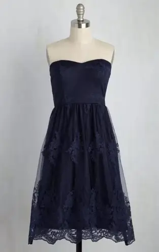 Mystic NEW Modcloth Strapless Navy Blue Lace Dress This Sweetheart of Mine L