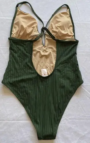 Shade & Shore Women’s Ribbed Plunge Front V-Wire Dark Green One Piece Swimsuit NWOT Size‎ XL