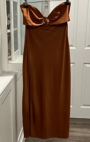 Meshki (NWT) Harriet Satin Midi High Split Dress, Biscuit, Size L
