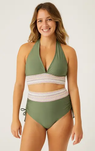 Blooming Jelly Womens Bikini Set Size L Green High Waist Tummy Control Knit Boho Coastal Beach