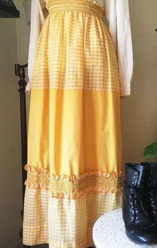 Vintage Pastel Orange Gingham Prairie Skirt Handmade Large XL Size undefined