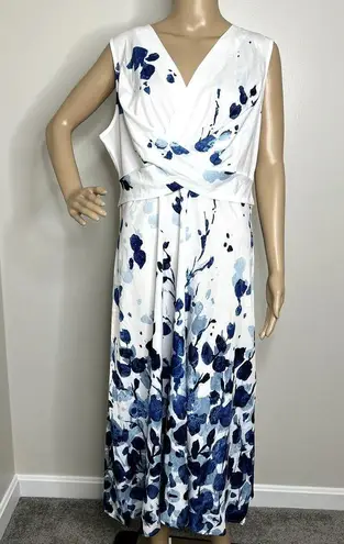 Two Piece Blue Floral Midi Dress With Cover Up Shawl Size XL