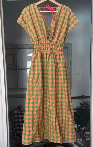 Green and pink Checkered Dress