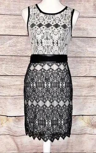 Kensie  Lace and faux leather black & white dress Size 4