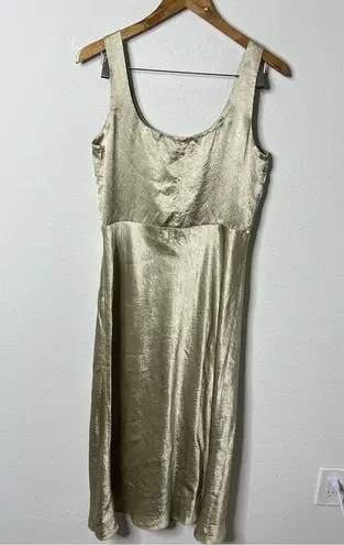 Vince  Crinkle Satin Sleeveless Fitted Midi Slip Dress Gold Womens Size 10