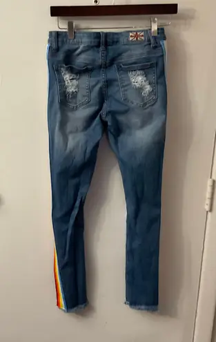 Machine Pour Neuf Mode Rainbow Distressed Denim Jean PRIDE 5/28 Red