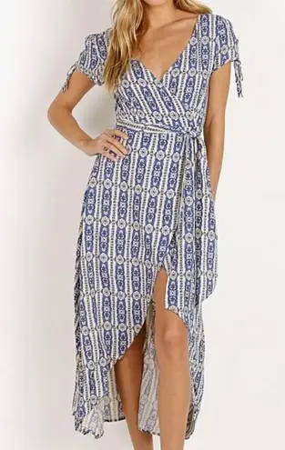 Cleobella Wrap Dress Small Blue Pattern Short Sleeve Lightweight