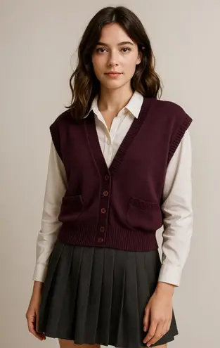 Vintage Rafique Wool Blend Sweater Vest – Purple – Made in Hong Kong – Academia Size L