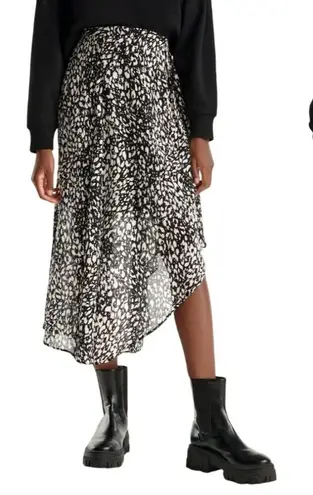 The Kooples Skirt Women Medium Black White Animal Flowing Long Asymmetric Midi