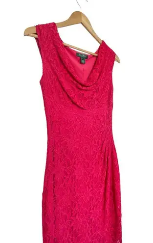 Ralph Lauren  LRL Women's Size 6 Red Sleeveless Cowl Neck Lace Sheath Dress Lined