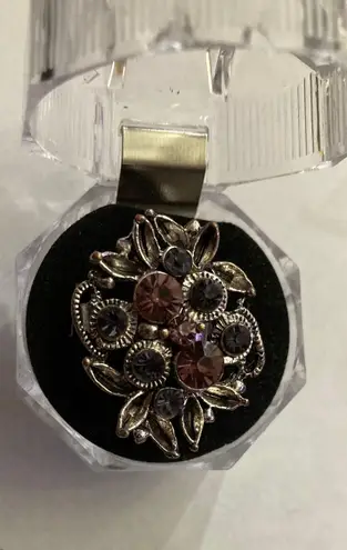Pink and purple rhinestone flower design free size Silver