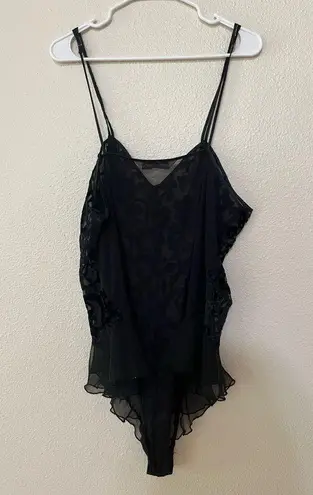 Lane Bryant  Intimates black velvet lace floral ruffle Teddy bodysuit lingerie 4X