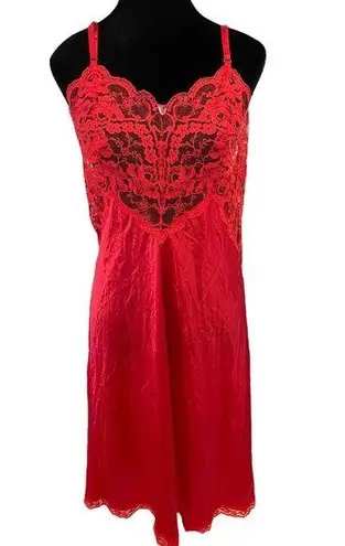 Vintage 70s 80s Lipstick Red Sexy Sultry Sheer Floral Lace Lingerie Slip Dress Size M
