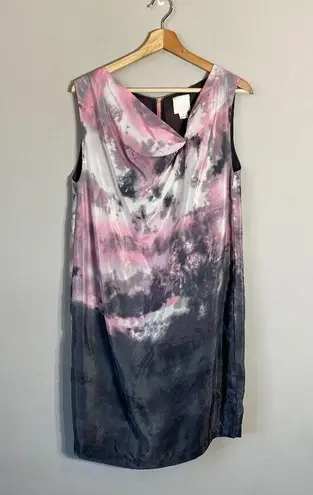 Line and Dot 100% Silk Sleeveless Mini Dress Womens Medium Gray Pink Cocktail