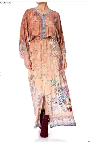 Camilla Orange Fooral Split Pocket Maxi Long Sleeve Size Small Dress