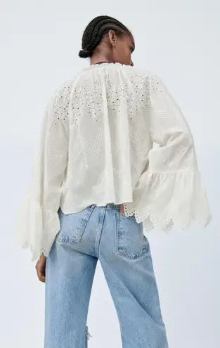 ZARA Bohemian Crochet Wide Sleeve Cotton Top Blouse Shirt