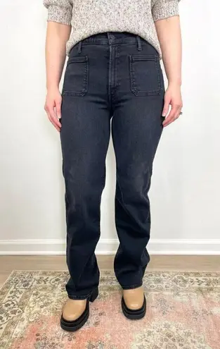 MOTHER The Rambler Patch Pocket High Waist Straight Leg Jeans in Wash Vroom Black Size 23