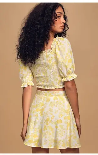 Charlie Holiday Lola Lemonade White Floral Print Skater Skirt/smocked crop set 4