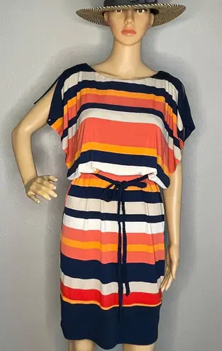 Sangria Navy Blue Orange Cream Striped Loose Fitting Mini Dress Size 4