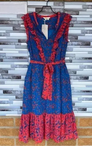 Boden Elise Coral Cyan Meadow Floral
Midi Dress 8 Blue