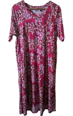LOGO By Lori Goldstein LOGO Lori Goldstein Midi Dress Large Pink Floral Printed Short Sleeves Pink