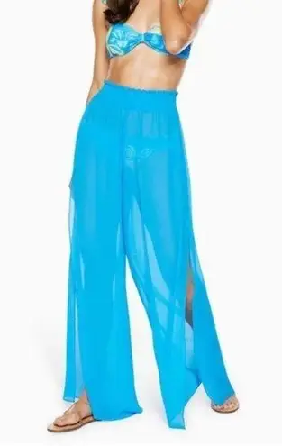 Ramy Brook NWT Textured Athena Palazzo Pant Swim Coverup Blue Pull On Medium