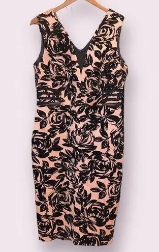 Enfocus Studio Pale Pink and Floral Black Velvet Bodycon Dress - size 14