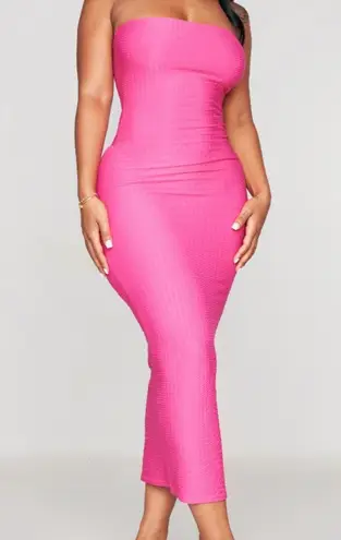 Pretty Little Thing  Hot Pink Textured Bandeau Midaxi Dress 