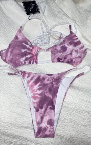 Zaful Pink Tie Dye Bikini Swimsuit