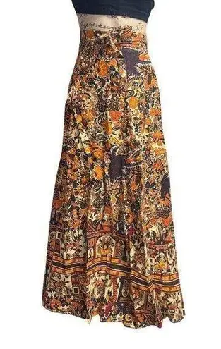 Vintage Khorosho Java Print Garden of Eden Long Exotic Maxi Wrap Skirt One Size Orange Size undefined