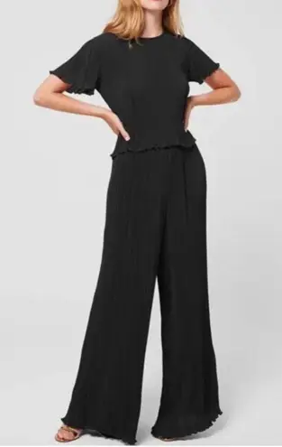 Good American  Plisse Pull On Wide Leg Pants Women’s Size 1/2 Black NWT