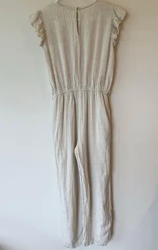 Sim & Sam Ruffle Sleeve V-Neck Wide Leg Jumpsuit Linen Cream Women's Size Medium
