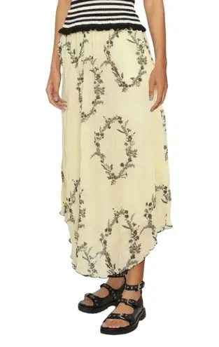 Ganni NWT Georgette Floral Pleated Yellow Chiffon Midi Skirt 42 US 10/12