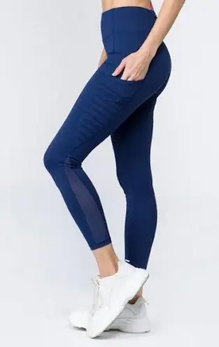 Yelete Blue High Waist Mesh Leggings with Moto Pockets Size Medium