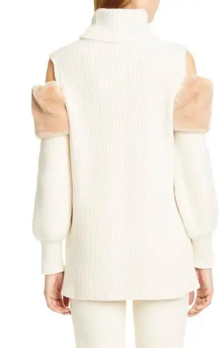 Adeam Cold Shoulder Turtleneck Sweater with Faux Fur Trim size M Size M