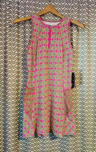 NWT Ibkul | Chantal Hot Pink/Lime Print Sleeveless Mock Dress, size S Pink