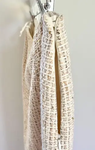 Escada Wool Metallic Tweed Boucle Texture Pencil Skirt Cream Tan Size Large 12