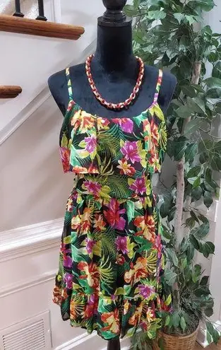 Bongo  Women Multi Floral Polyester Sleeveless Scoop Neck Knee Length Dress Small