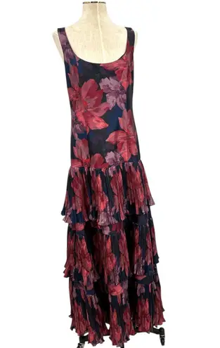 Hutch Luna Dress Gown Maxi Floral Print Tiered Navy Blue Pink Size US 10