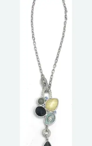 Lia Sophia Azure Multi Stone Colored Silvertone Pendant Necklace 16-18” Retired