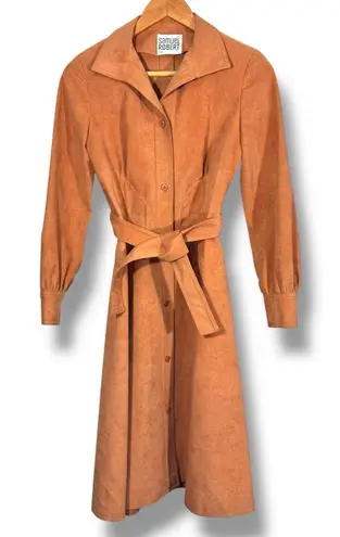 Vintage Samuel Robert Terracotta Orange Peach Suede Long Belted Coat