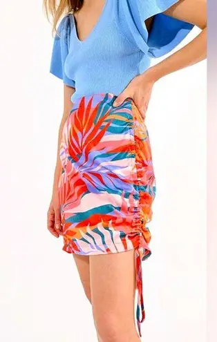 Molly Bracken NWT Roma Pink Sunset Retro Tropical Palm Tree Ruched Tie Skirt L