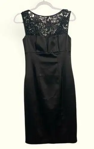 David Meister lace top accent midi shift dress ladies size 4 sleeveless romantic