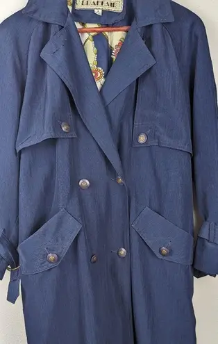 Vintage Blue Braefair  Trench Coat Rain Jacket Front Tie Size Women's 4 + Scarf