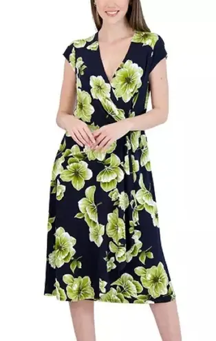 Robbie Bee NWT Petite Side-Ring Dress, Navy Lime Size M New w/Tag Retail $69