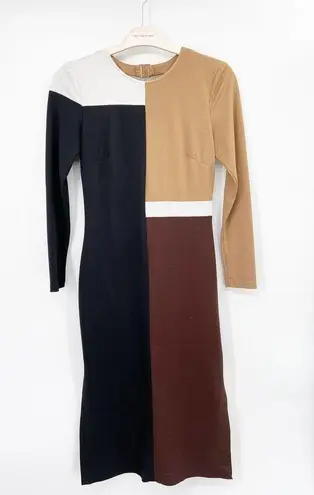 Slate + Willow  Joelle Knit Colorblock Brown Black Long Sleeve Midi Dress Size S