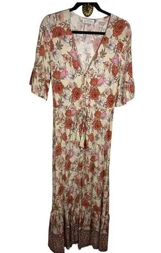 Petal and Pup  Fraser Floral Maxi Dress Cream Orange Pink Womens Size 8